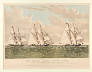 The Great Ocean Yacht Race mellom Henrietta, Fleetwing og Vesta av Currier and Ives