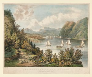Naturen til Hudson. Utsikt, nær av Currier and Ives