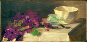 Stilleben med anemoner, glassvase og porselensskål av Curt Herrmann