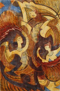 Fire-Dance, ca. 1931 (linosnitt trykt i farger på tynt Japan)