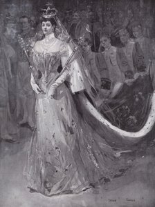 Dronning Alexandra forlater Westminster Abbey, London, etter hennes og kong Edward VIIs kroning av Cyrus (after) Cuneo