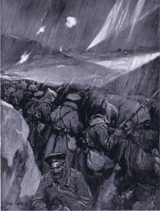 Bulgarere som beleirer Adrianopel 1912-1913, illustrasjon fra Hutchinsons History of the Nations VOL 4 c.1920s av Cyrus Cuneo