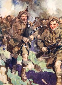 Galant piper som leder oppladningen (farge litho) av Cyrus Cuneo