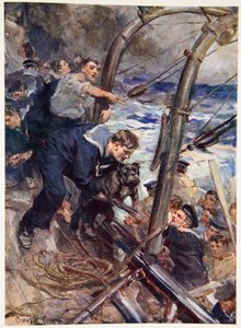 Hvordan Norah the Bulldog ble reddet fra det synkende slagskipet (farge litho) av Cyrus Cuneo