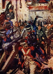 Rifle Brigade rydder en landsby (farge litho) av Cyrus Cuneo