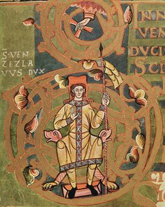 Ms XIV A 13-1 St. Wenceslaus (907-929) fra Vysehrad Codex, ca. 1085 av Czech School