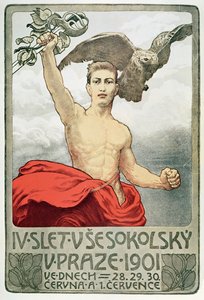 Plakat som reklamerer for den fjerde forsamlingen i Sokols i Praha i 1901