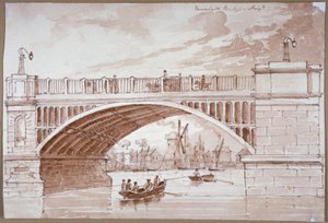 Utsikt over en liten båt som passerer under Vauxhall Bridge, London, 1820. av DHC