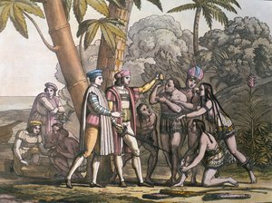 Ankomsten av Christopher Columbus til den nye verden og hans møte med urbefolkningen