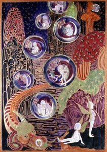 Wedgwood Fairyland glansplakett, ca. 1917 (bein porselen) av Daisy Makeig Jones