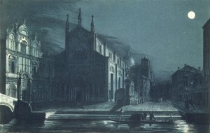 Nattscene av SS-kirken. Giovanni og Paolo, Venezia, gravert av Brizeghel (litho) av Dalda (after)