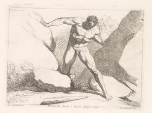 Hercules skiller steinene Calpe og Abila (søylene til Hercules) Ercole che divide i Monti Abila e Calpe (tittel på objekt)