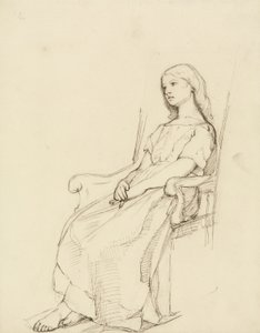 Studie av en ung jente, sittende (penn og blekk og grafitt på papir) av Daniel Maclise