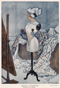 Madame Jeanne Paquin (1869-1936), fransk couturiere, representert med korset av Æreslegionen som hun nettopp har fått - illustrasjon av Daniel De Losques (Henri Casimir Paul Thhouroude dit) (1880-1915) i "" Fantasio"" av 1913