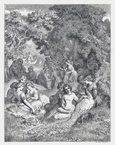 Illustrasjon for Tennysons dikt, The Princess (gravering) av Daniel (after) Maclise