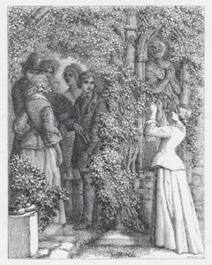 Illustrasjon for Tennysons dikt, The Princess (gravering) av Daniel (after) Maclise