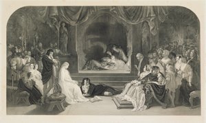 The Play Scene, Act III, Scene II of Hamlet av William Shakespeare, gravert av Charles W. Sharpe (litho)