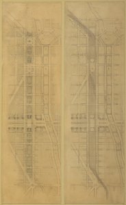 Plate 79 2 Tegninger fra The Plan of Chicago, 1909: Foreslått plassering og arrangement av... av Daniel Burnham