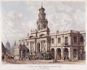 Royal Exchange 2. eksteriør, London, 1816 av Daniel Havell