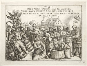 Illustrasjon til ordspråk XI The Hoarders of Grain. av Daniel Hopfer