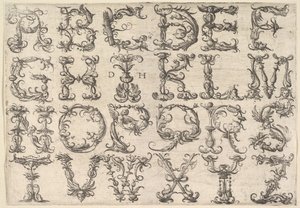 Ornamentert romersk majuscule-alfabet, ca. 1520.