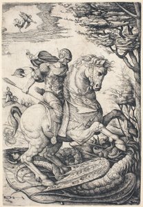 Saint George til hest og dreper dragen