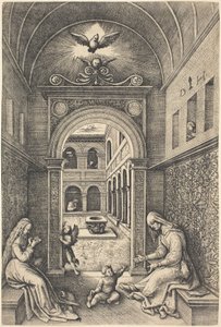 Jomfruen og barnet med Saint Anne ved en portal av Daniel Hopfer