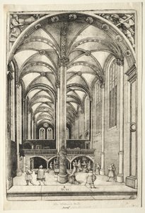 Utsikt i det indre av St. Catherines kirke i Augsburg. av Daniel Hopfer