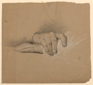 Studie av hender for eldre kvinne i "Communion of the Sick" av Daniel Huntington