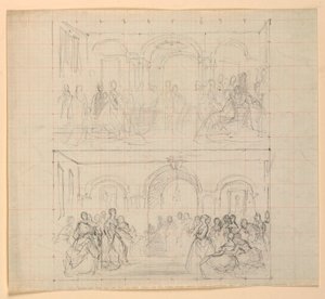 To figurkomposisjoner for maleriet "The Republican Court" (Lady Washingtons mottaksdag) av Daniel Huntington