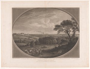 Visning av London, sett fra Hampstead Heath En nordlig utsikt over byene London og Westminster, med en del av Highgate hentet fra Hampstead Heath, nær spanjolene (tittel på objekt) av Daniel Lerpinière