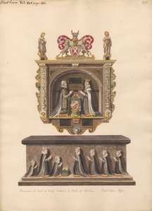 Minnesmerke over Lord og Lady Latimer og graven til barna Ralph, Katherin, Ralph, Dorothye, Jane, Margaret og Anne fra East Ham Church av Daniel Lysons