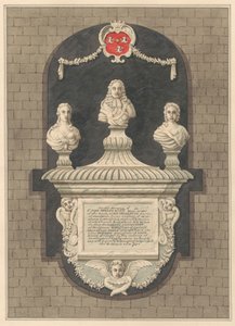 Minnesmerke over Sir John Benett og hans koner Elizabeth og Bridget fra Harlington Church av Daniel Lysons