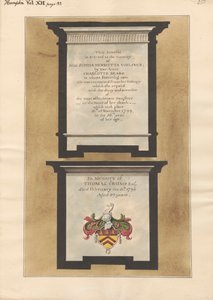 Minnesmerker over frøken Sophia Henrietta Voelcker og Thomas Crump fra Hampton Church av Daniel Lysons
