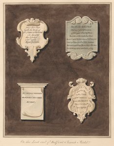 Minnesmerker over Mrs. Mary Staunton, John Silvester, Mrs. Frances Whiterly og Mrs. Rebecca Lone fra Bedfont Church av Daniel Lysons