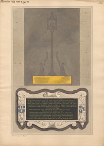 Rester av messingplate og minnesmerke til William Nicol og Ann hans kone og Elizabeth hans datter og William hans sønn av Hendon Church av Daniel Lysons