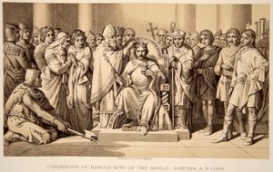 Kroningen av Harold II i 1066, gravert av W. Ridgeway av Daniel Maclise