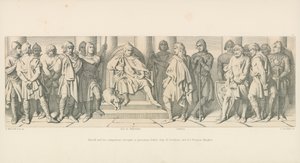 Harold og hans følgesvenner, brakt, som fanger, for Guy of Ponthieu og hans normanniske riddere av Daniel Maclise