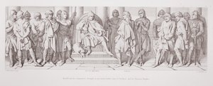 Harold og hans følgesvenner brakte, som fanger, for Guy av Ponthieu og hans normanniske riddere, fra 