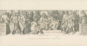 Harold, som drar på besøk til William av Normandie, tar avskjed med Edward Bekjenneren av Daniel Maclise