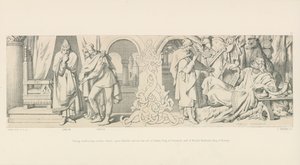 Tostig, som mediterer et nytt angrep på Harold, ber om hjelp fra Sweyn, konge av Danmark og Harold Hardrada, konge av Norge av Daniel Maclise