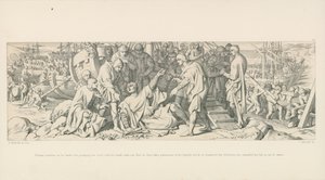 William snubler når han lander, men griper jorden med hånden og roper at han dermed tar den engelske jord i besittelse, og beroliger dermed sine tilhengere, som så på hans fall som et dårlig tegn av Daniel Maclise