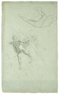 Studie for The Siege of Gibraltar (Study for a Figure on a Cannon in the Longboat), 1785-1786 (svart og hvitt kritt på gråblått papir) av Daniel Mytens