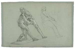 Studie for The Siege of Gibraltar (Study of Figures Pulling on a Rope), 1785-1786 (svart og hvitt kritt på gråblått papir) av Daniel Mytens