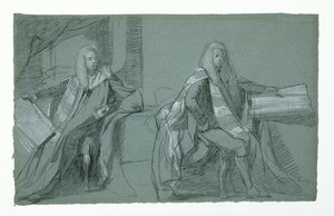 Studie for William Murray, First Earl of Mansfield, 1782-1783 (grafitt og svart-hvitt kritt på blågrått papir) av Daniel Mytens