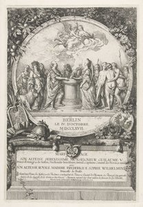 Allegori om ekteskapet til William V og Wilhelmina av Preussen, 1767 Mariage de Son Altesse Serenissime Monsignor Guillaume V. Prince d'Orange & de Nassau (...) med Son Altesse Royale Madame Frederique Sophie Wilhelmine Princesse de Prusse (tittel  av Daniel Nikolaus Chodowiecki
