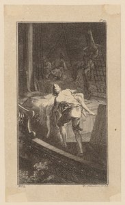 Bunkel bærer Miss Melmoth fra den oversvømte lugaren opp på dekk, blad 2 fra «Johann Bunkels liv, bemerkninger og meninger» av Daniel Nikolaus Chodowiecki