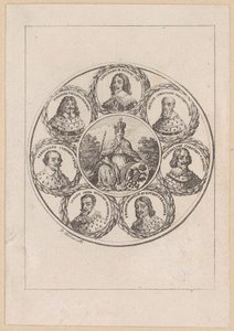 Germania med portretter av keiser Ferdinand III og seks kurfyrster fra trettiårskrigen av Daniel Nikolaus Chodowiecki