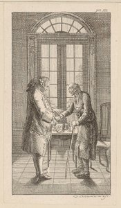 Herr v. G. rekker den gamle mannen hånden av Daniel Nikolaus Chodowiecki