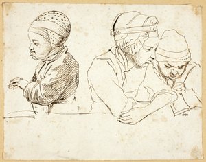 Tre barn (rekto); Skisser av hode, øyne, lepper og blomster (verso) av Daniel Nikolaus Chodowiecki